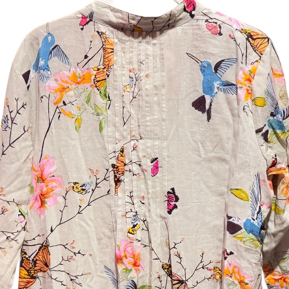 LA CERA 100% Cotton Voile Lined Hummingbird Caftan - Picture 5 of 14
